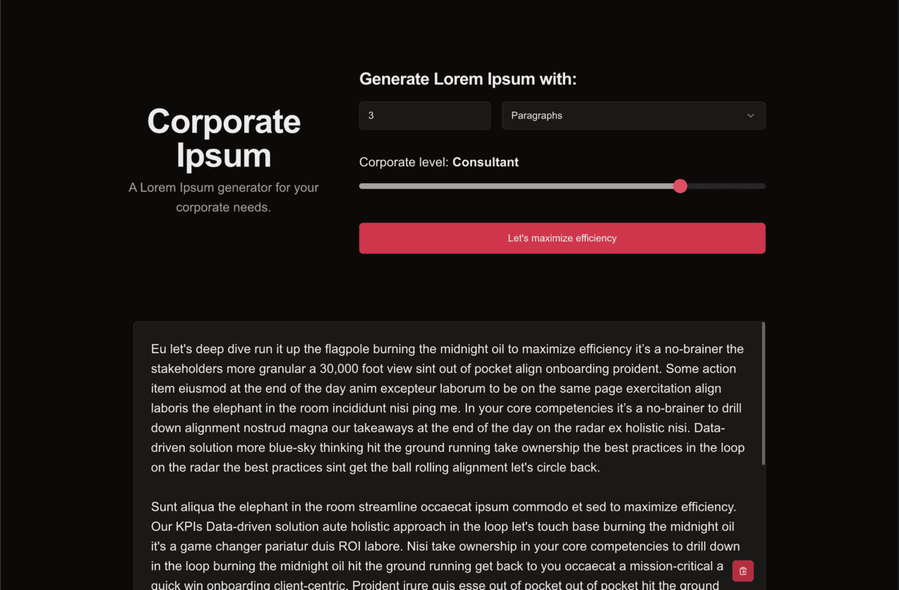 Corporate Ipsum Text Generator